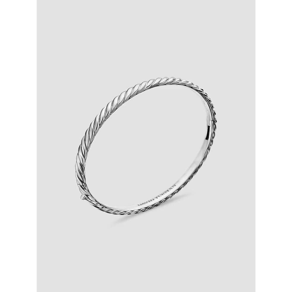 David Yurman Sculpted Cable Bangle Bracelet 18K White Gold 750 6.2mm Medium